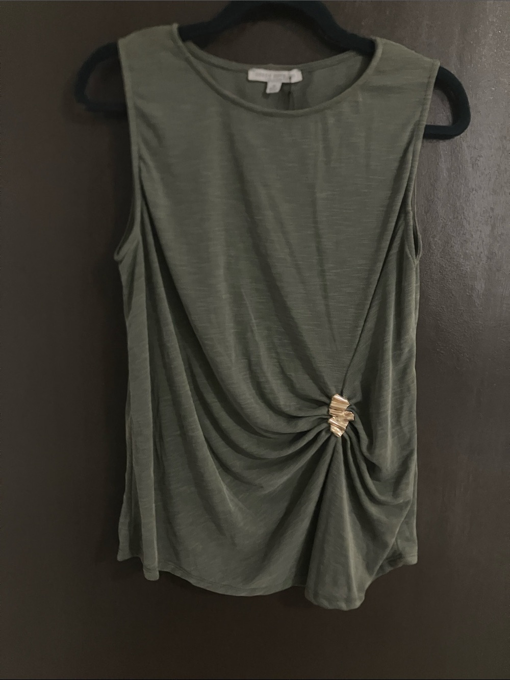 Green Envelope Olive Green Sleeveless Tank with Gold Knot Fitted Accent Hardware